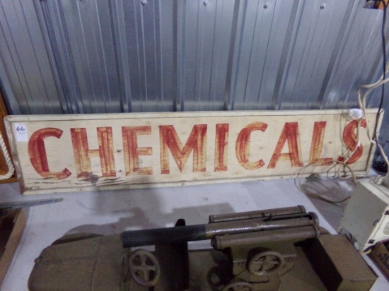 WOODEN CHEMICALS SIGN APPROXIMATELY 42 X 9