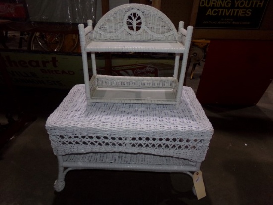 WICKER COFFEE TABLE AND 2 TIER SHELF