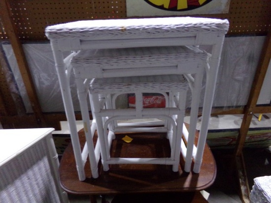 SET OF THREE WICKER NESTING TABLES