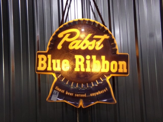 LIGHTED PABST BLUE RIBBON SIGN 18 X 18