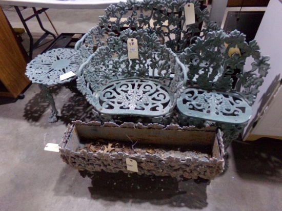 FIVE PIECE WROUGHT IRON PATIO SET GRAPE PATTERN