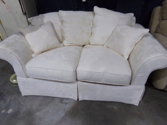 OFF WHITE ROLLED ARM LOVE SEAT
