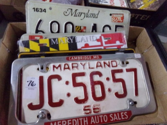BOX LOT OF MARYLAND LICENSE PLATES INCLUDING MATCHED PAIRS