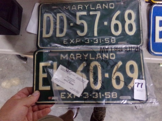 MATCH SET OF 1958 MD LICENSE PLATES