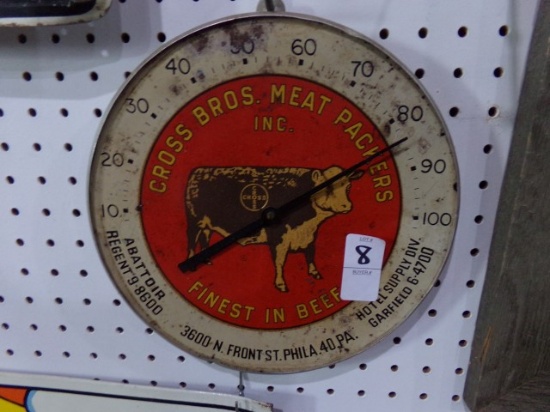 CROSS BROS MEAT PACKERS THERMOMETER 12 INCH ACROSS