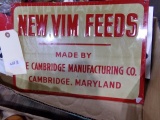 BOX WITH SEVERAL SIGNS INCLUDING NEW VIM FEEDS AND DANGER TO BOATERS AND KE