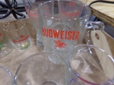 BOX OF BEER GLASSES INCLUDING BUDWEISER HAMMS BREDA ROYAL AND MORE