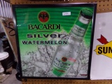 LIGHTED BACARDI SILVER SIGN 18 X 18