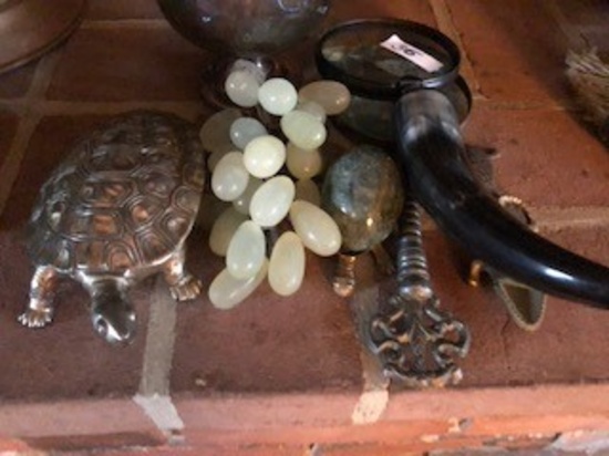 COLLECTION INCLUDING PEWTER TURTLE SILVER PLATED PITCHER AND MORE