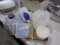 BOX LOT OF KITCHENWARE INCLUDING ICE BUCKET FOOD COVERS AND MORE