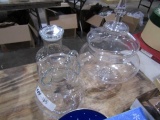 CLEAR GLASS LOT INCLUDING LARGE CANDY DISH PITCHERS AND MORE
