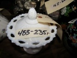 GRAPE COVERED CANDY DISH WITH MILK GLASS