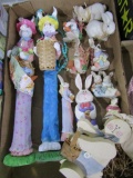 BOX OF EASTER DECORATIONS INCLUDING RABBITS AND FIGURINES