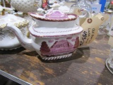 OLD ASIAN PINK LUSTER TEA POT WITH REPAIRS