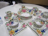 FOUR MARIAMS HAND PAINTED GARDEN DISHES SQUARE 11 INCHES AND FOUR BOWLS AND