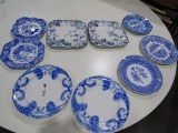 TEN BLUE AND WHITE PLATTERS INCLUDING SIX SPODE