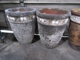 THREE LARGE FLOWER POTS WITH SEASHELL 22 INCH TALL X 16 INCH ACROSS