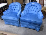 TWO ELECTRIC BLUE ARM CHAIRS