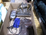 BOX LOT INCLUDING BOOK ENDS AND LIGHT METER