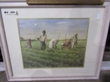 PRINT AFRICAN AMERICAN WORKERS IN FIELD FRAMED UNDER GLASS 31 X 26