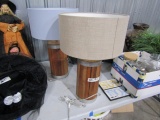 PAIR OF WOODEN TABLE LAMPS WITH SHADES