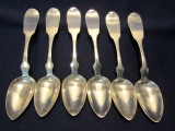 6 COIN SILVER TEASPOONS MONOGRAMMED LH MARKER P&R 3.14 T OZ