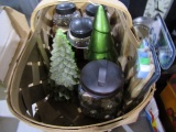 BASKET WITH CHRISTMAS CANDLES BUTTONS AND MORE