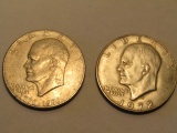 2 EISENHOWER SILVER DOLLARS 1972 1776-1976