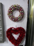 TWO WREATHES RED HEART FLOWER AND CHRISTMAS BULBS