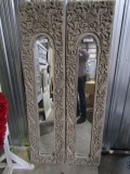 TWO MATCHING HEAVILY CARVED WALL MIRRORS 70 X 17 EACH