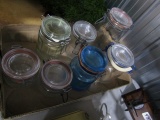 BOX OF MISC CANNING JARS MULTI COLOR