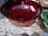 RED GLASS PEDESTAL CAKE DISH