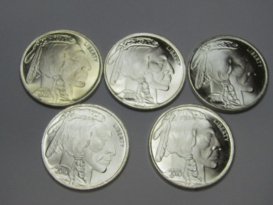 5 2010 buffalo 1oz .999 fine silver
