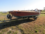 #3502 1971 16' RUNABOUT BOAT TRI HULL 48 JOHNSON OB NO POWER TRIM 1985 LOAD