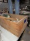 WOODEN CRATE WITH PROPANE TORCH PAINT SPRAYER FISH CLEANER AND MORE