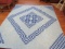 QUEEN SIZE BLUE AND WHITE HAND MADE QUILT WITH WHITE BACK BATTING LOW LOFT