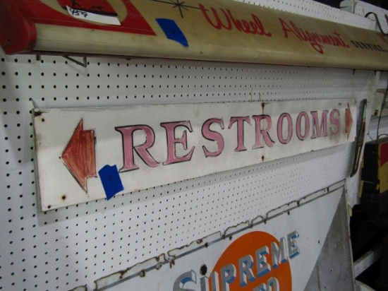 HAND PAINTED RESTROOMS SIGN APPROXIMATELY 62 X 8
