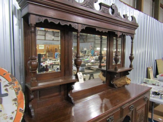 ENGLISH WALNUT BAR WITH CARVED DOORS AND PILLARS WITH BEVELED MIRRORS APPRO
