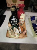 BOX WITH ORIENTAL VASES FIGURINES AND COASTERS