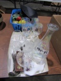 LOT OF STEMWARE CRYSTAL GLASS DECORATIVE FRUIT AND MORE