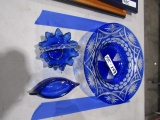 THREE PIECES COBALT GLASS