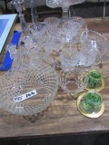 LARGE LOT OF AMERICAN FOSTORIA GREEN GLASS CANDLE HOLDERS