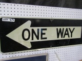 ONE WAY REFLECTIVE SIGN TWO SIDED APPROXIMATELY 36 X 12