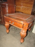 LEATHER TOP WITH BRASS END TABLE SINGLE DRAWER