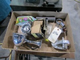 BOX OF BOAT FIXTURES INCLUDING SPOT LIGHT CLOCK AND MORE