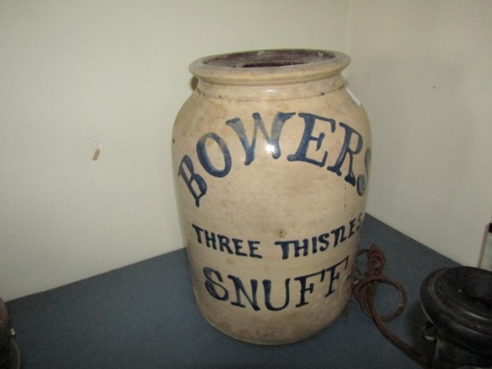 ANTIQUE BLUE AND GRAY BOWERS 3 THISTLE SNUFF 14 INCH