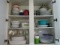 FOUR CABINETS CONTENTS INCLUDING SERVING DISHES HOLIDAY MUGS AND MORE
