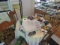 KITCHEN TABLE WITH 4 MATCHING PRESSED BACK CHAIRS AND CONTENTS ON TOP OF TA