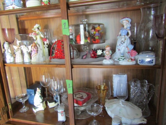 ENTIRE CONTENTS OF CHINA HUTCH INCLUDING CHRYSTAL STEMWARE FIGURINES DEPT 5