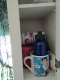 3 CORNER CUPBOARDS CONTENTS INCLUDING COFFEE CUPS GLASSES AND MORE